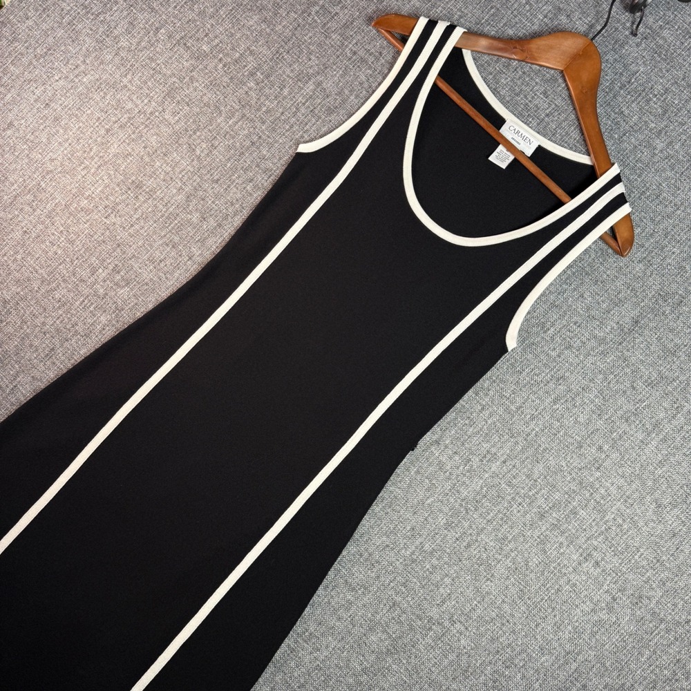 Women Carmen Marc Valvo Sleeveless Knit Sheath Dress M Black White